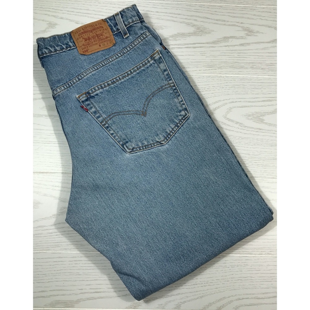 Vintage 90s Levis 550 Relaxed Jeans Men 36x30 Tag 38 Blue 100% Cotton Distressed